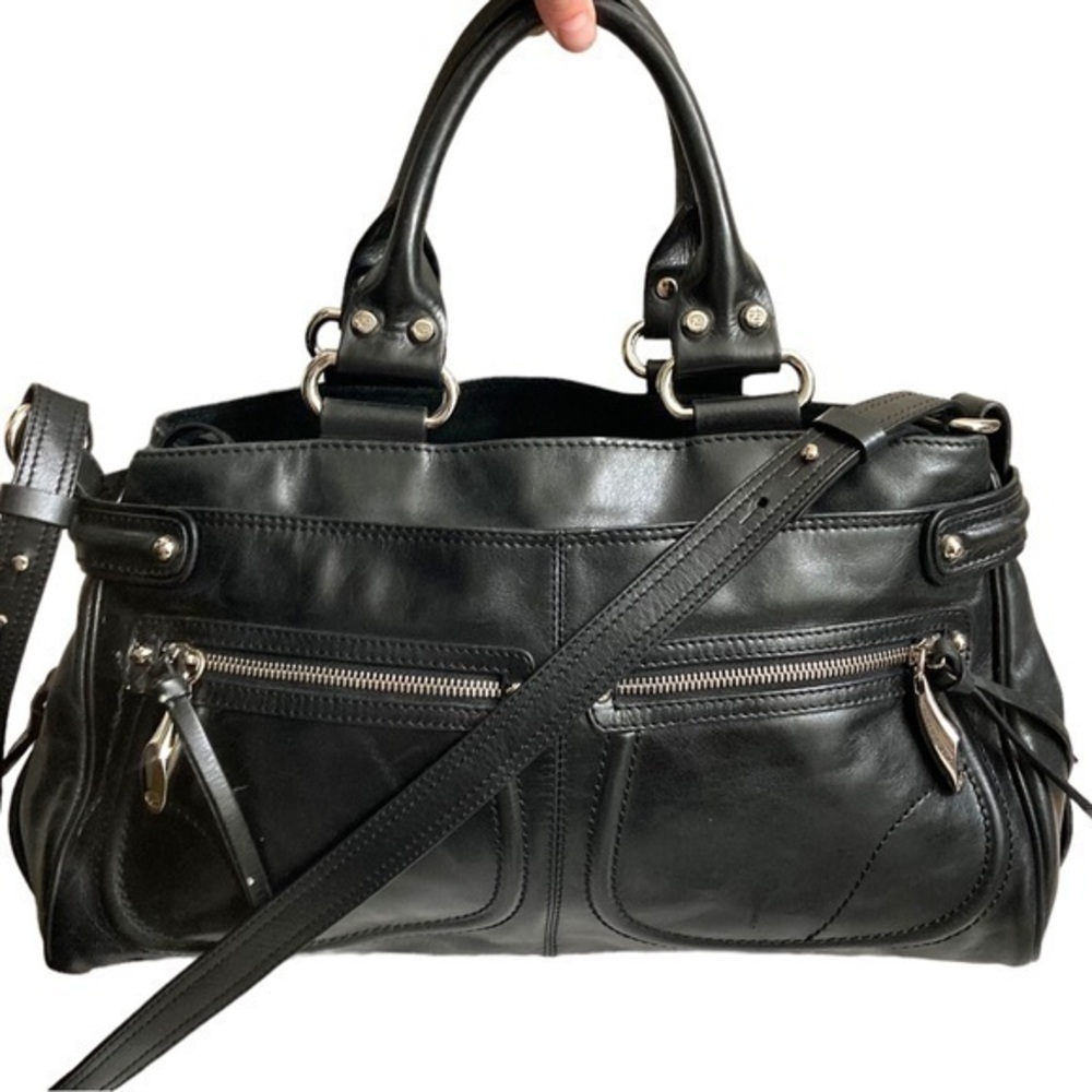 Francesco biasia black leather two way satchel bag